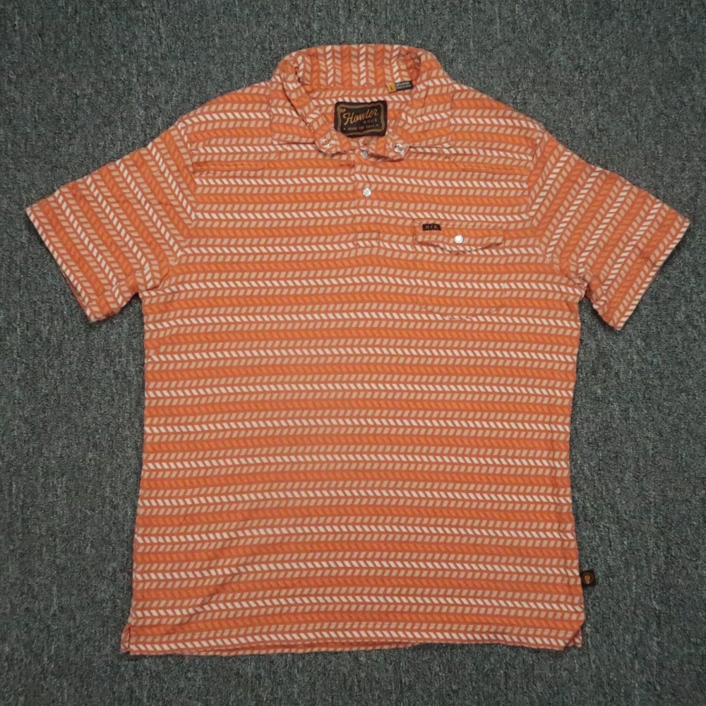 Howler Bros Shirt Men‎ Large Orange Ranchero Polo Lightweight Snap Front Geo